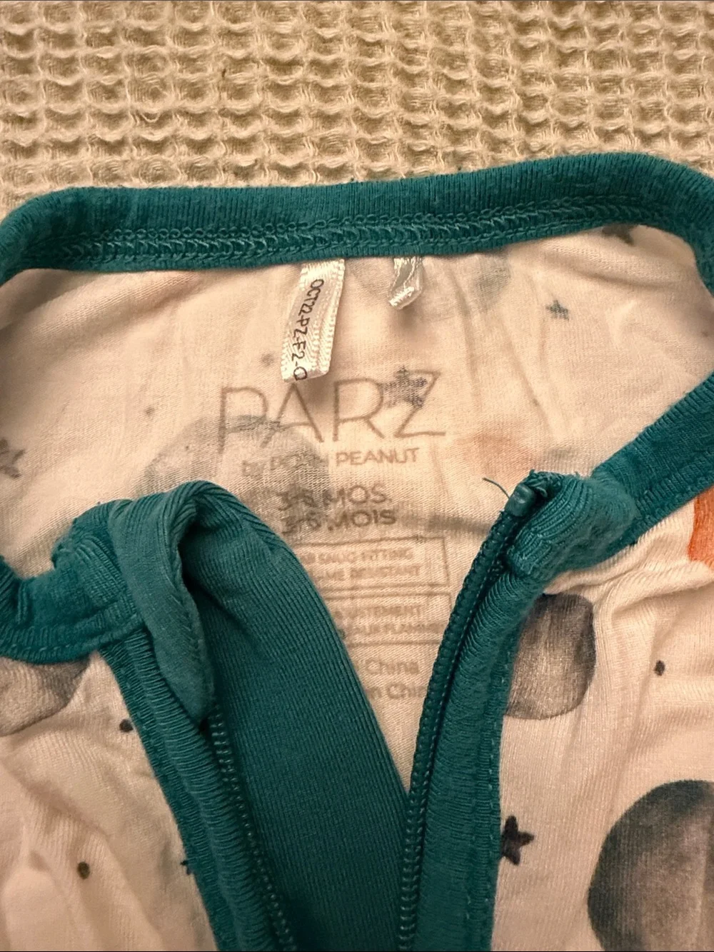 Posh Peanut White Moon & Crescent Footed Pajamas with Teal Trim